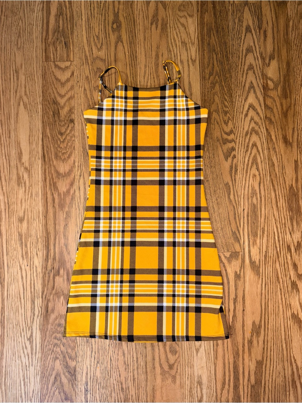 Jolie & Joy Yellow Black Plaid Camisole Mini Dress Size S (7-8)